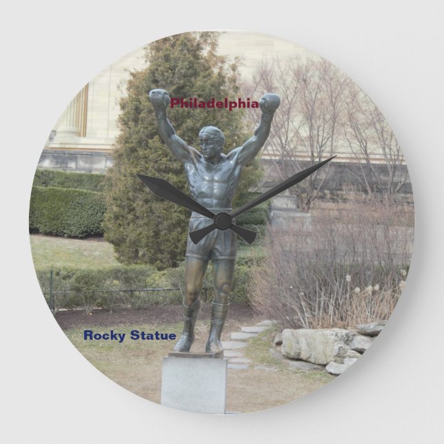 Reloj Redondo Grande Estatua de Philadelphia Rocky (Anverso)