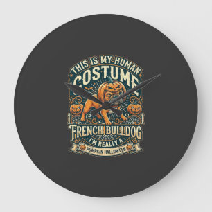 Reloj Redondo Grande Este Es Mi Disfraz Humano Bulldog Francés Calabaza