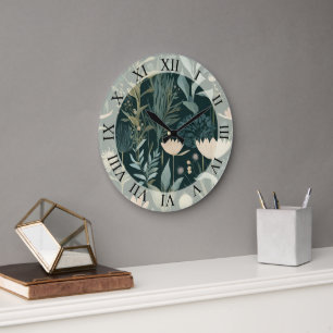 Reloj Redondo Grande Estética oscura salvia y floral ilustrativa Pa