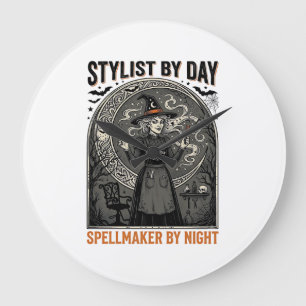 Reloj Redondo Grande Estilista de Halloween Bruja Salón Vintage Magia D