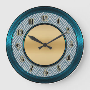 Reloj Redondo Grande Estilo Art Deco Azul