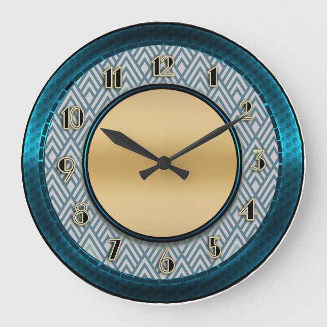 Reloj Redondo Grande Estilo Art Deco Azul (Anverso)