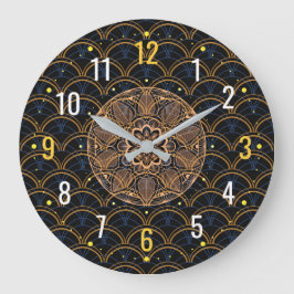 Reloj Redondo Grande Estilo Art Deco Vintage - Geométrico Oro Negro