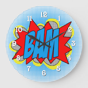 Reloj Redondo Grande Estilo de arte pop de cómic vintage genial BAM!