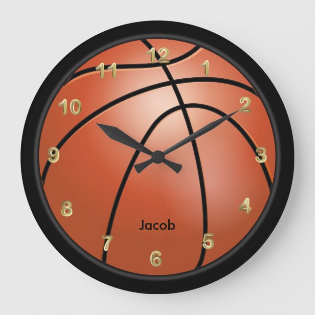 Reloj Redondo Grande Estilo de baloncesto | Personalizar (Anverso)