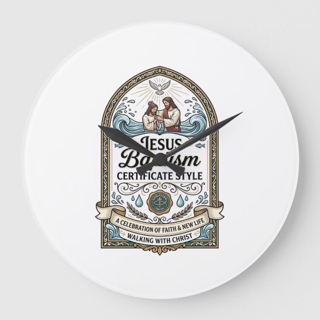 Reloj Redondo Grande Estilo de Certificado de Bautismo de Jesús Certifi (Anverso)