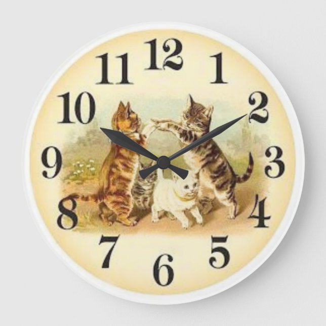 Reloj Redondo Grande Estilo de gatitos 1 (Anverso)