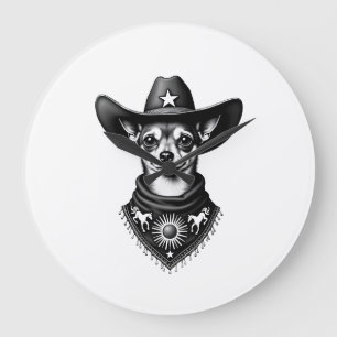 Reloj Redondo Grande Estilo de grabado de vaquero Chihuahua vintage occ