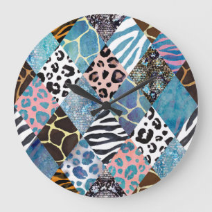 Reloj Redondo Grande Estilo de mosaico, patrón de coloración de acuarel