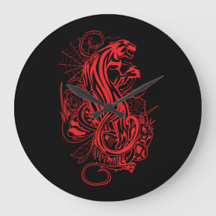 Reloj Redondo Grande Estilo de tatuaje gótico Pantera Roja Estética osc