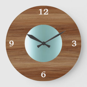 Reloj Redondo Grande Estilo de teca Aqua Blue moderno
