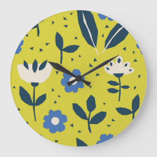 Reloj Redondo Grande Estilo escandinavo, patrón floral sin costuras.