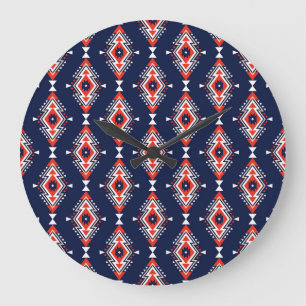 Reloj Redondo Grande Estilo étnico, patrón geométrico sin costuras.