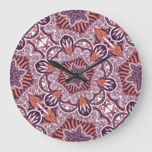 Reloj Redondo Grande Estilo étnico, textura decorativa vintage.