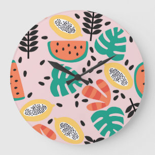 Reloj Redondo Grande Estilo Fruta: Diseño de Patrón Vintage.
