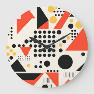 Reloj Redondo Grande Estilo geométrico retro Memphis rojo y negro