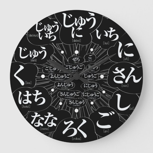 Reloj Redondo Grande Estilo Hiragana MANGA de Japón [cara negra] (Anverso)