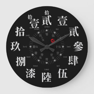 Reloj Redondo Grande Estilo kanji antiguo de Japón [cara negra]