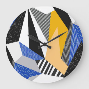 Reloj Redondo Grande Estilo Memphis: Collage geométrico creativo.