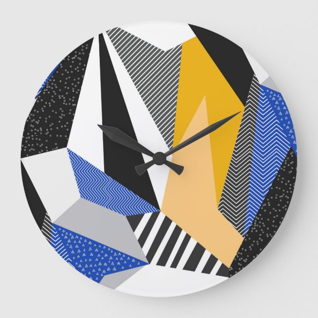 Reloj Redondo Grande Estilo Memphis: Collage geométrico creativo. (Anverso)