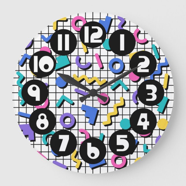 Reloj Redondo Grande Estilo Memphis retro de los años 80 y 90 (Anverso)