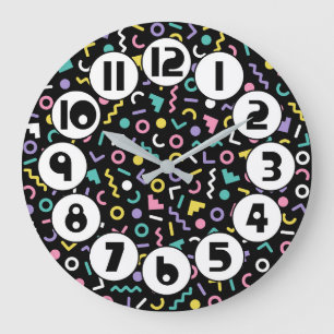 Reloj Redondo Grande Estilo Memphis retro de los años 80 y 90