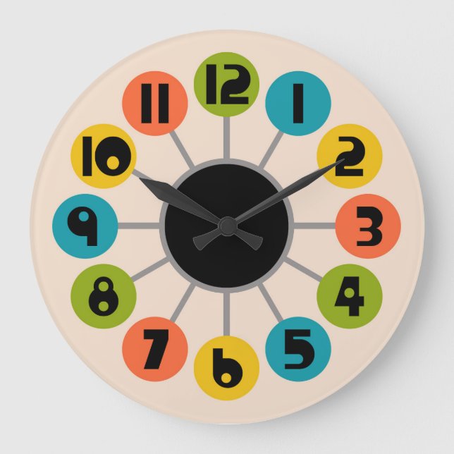 Reloj Redondo Grande Estilo moderno de mediados del siglo XX (Anverso)