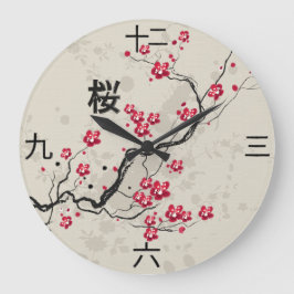 Reloj Redondo Grande Estilo oriental Sakura Cherry Blossom Art