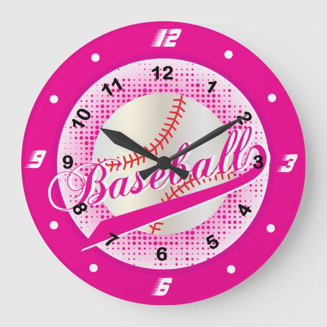 Reloj Redondo Grande Estilo retro del béisbol de las rosas fuertes (Anverso)
