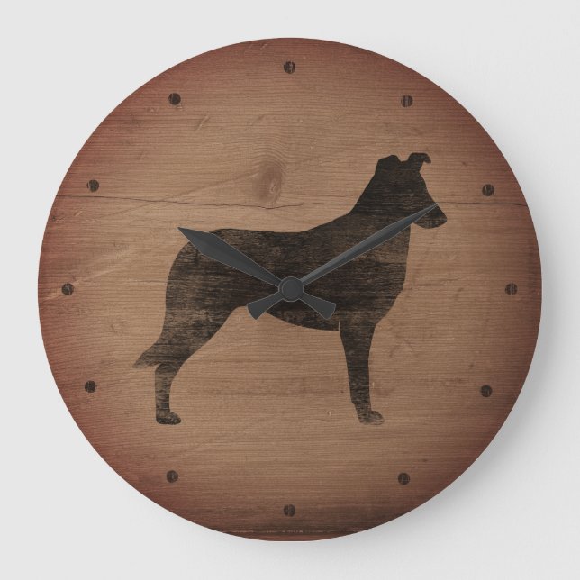 Reloj Redondo Grande Estilo Rústico de la Silhouette Collie suave (Anverso)