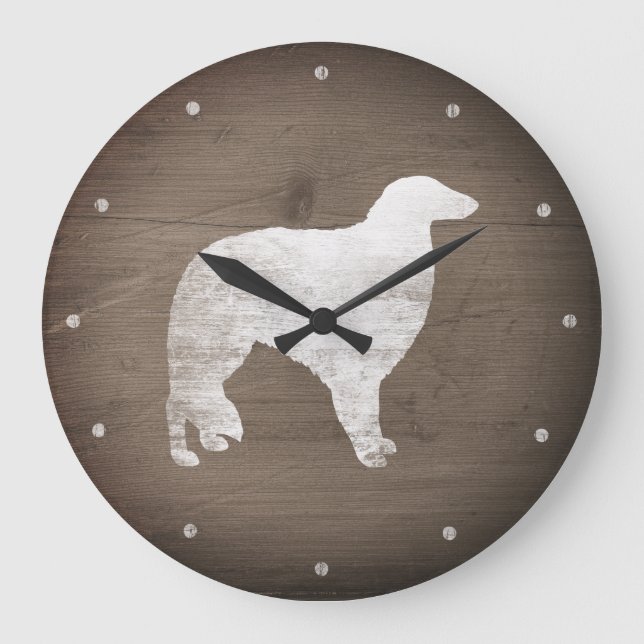 Reloj Redondo Grande Estilo rústico de la silueta de Borzoi (Anverso)