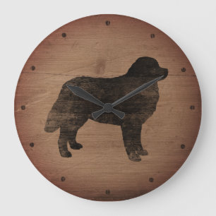 Reloj Redondo Grande Estilo rústico de la silueta de perro de montaña d