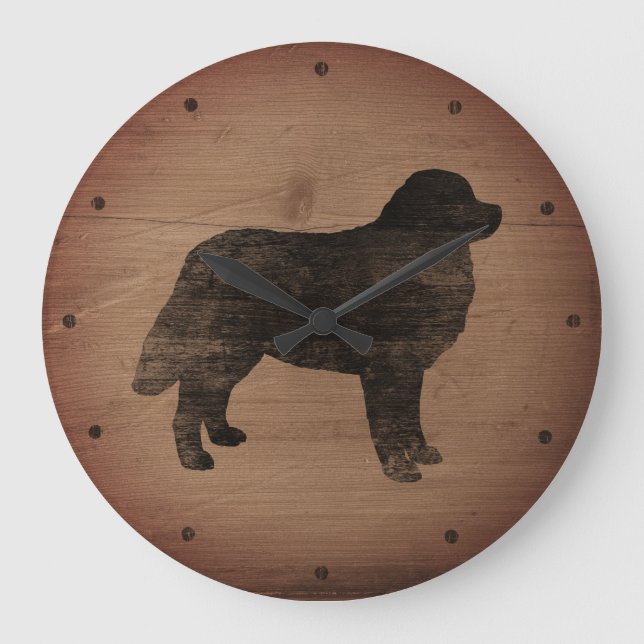 Reloj Redondo Grande Estilo rústico de la silueta de perro de montaña d (Anverso)