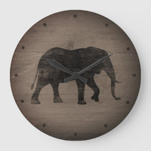Reloj Redondo Grande Estilo rústico de la silueta del elefante african