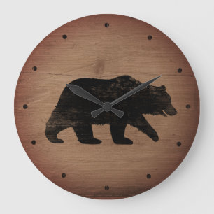 Reloj Redondo Grande Estilo rústico de la silueta del oso grizzly
