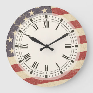 Reloj Redondo Grande Estilo vintage Bandera Americana Grunge Look