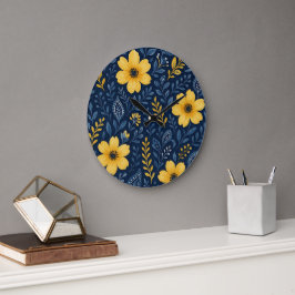 Reloj Redondo Grande Estiloso patrón de arte floral étnico-mediterráneo