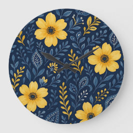 Reloj Redondo Grande Estiloso patrón de arte floral étnico-mediterráneo