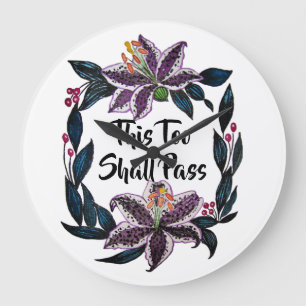 Reloj Redondo Grande "Esto también pasará" acuarela Lily Wreath