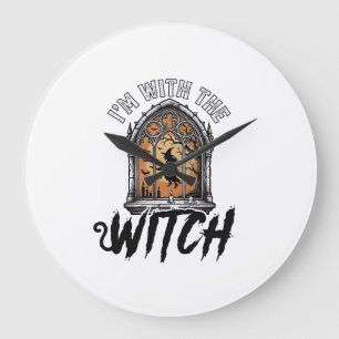 Reloj Redondo Grande Estoy Con La Bruja Vintage Halloween