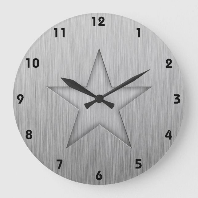 Reloj Redondo Grande Estrella cepillada de la Metal-mirada (Anverso)