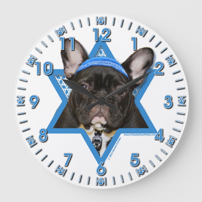 Reloj Redondo Grande Estrella de Jánuca de David - bulldog francés - (Anverso)