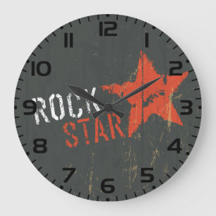 Reloj Redondo Grande Estrella de Rock Afligida Estrella Roja Grunge