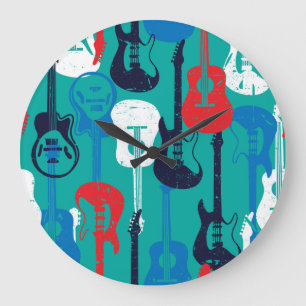 Reloj Redondo Grande Estrella de rock: Patrón de guitarra grunge