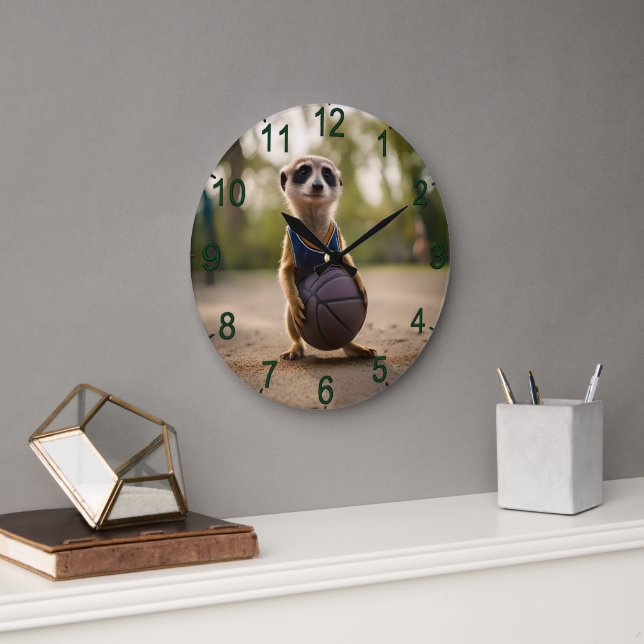 Reloj Redondo Grande Estrella del Pequeño Hoop: El bebé Meerkat sostien (Oficina)