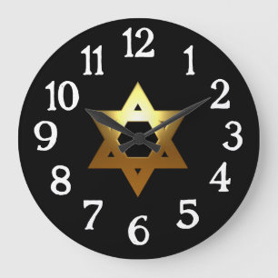 Reloj Redondo Grande Estrella judía de oro fondo negro
