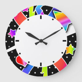 Reloj Redondo Grande Estrella Pop Retro de los Sesenta, Negro