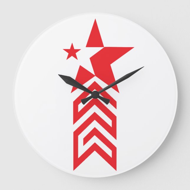 Reloj Redondo Grande Estrella Roja con Flechas de Chevron (Anverso)