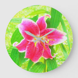 Reloj Redondo Grande Estrella rosa profunda bonito Lily en verde anime