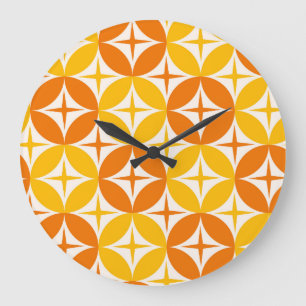 Reloj Redondo Grande Estrellas atómicas en círculos naranja de mediados